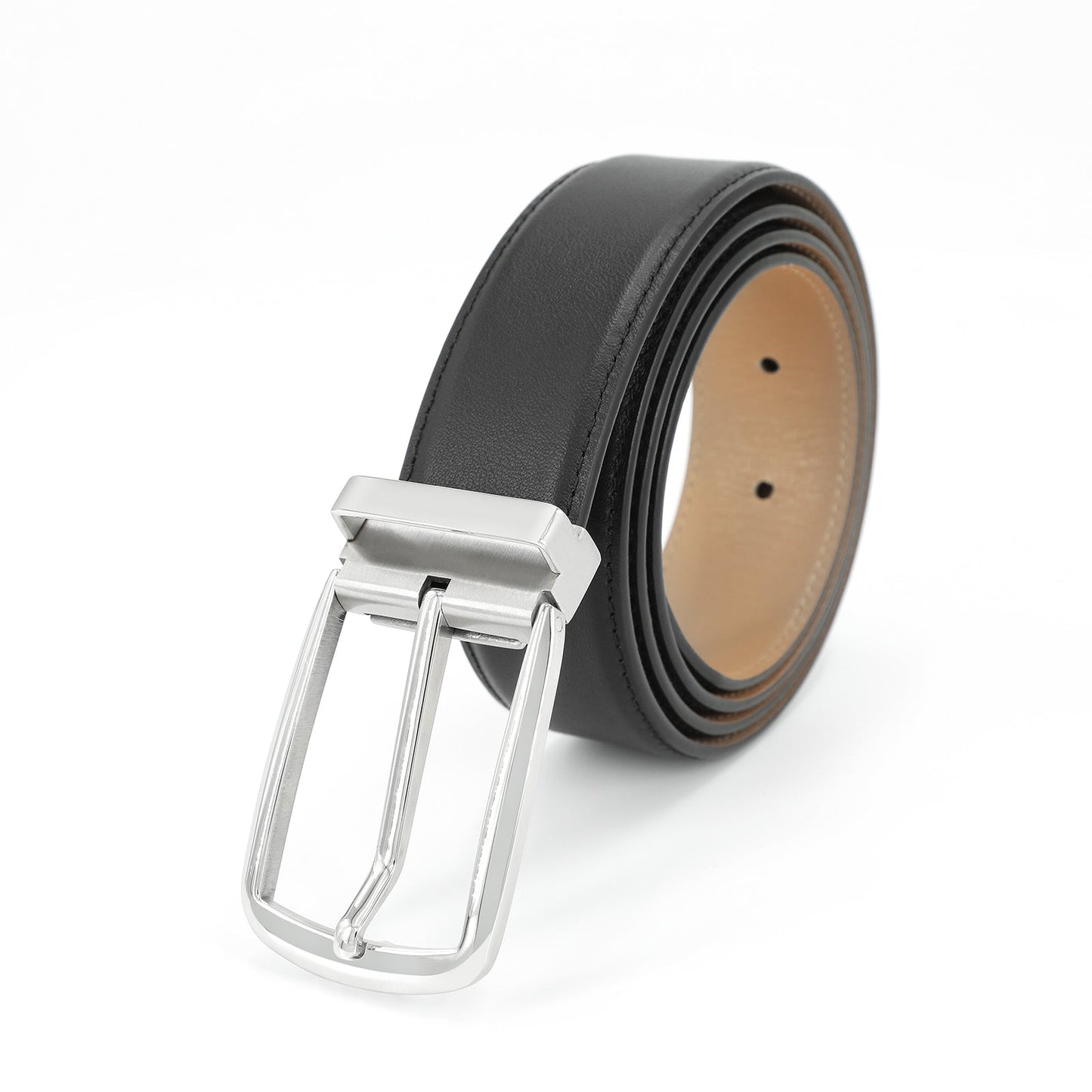 Trani Ceinture classique avec boucle ardillon en cuir de vachette de première qualité - Noir Acier