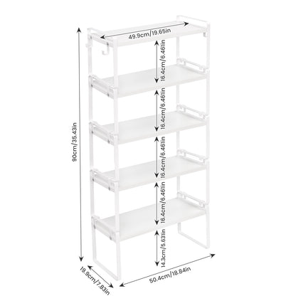 PONCE Étagère de rangement empilable pour cuisine, gain de place, 1/3/5 pièces - Feu/Bois/Blanc