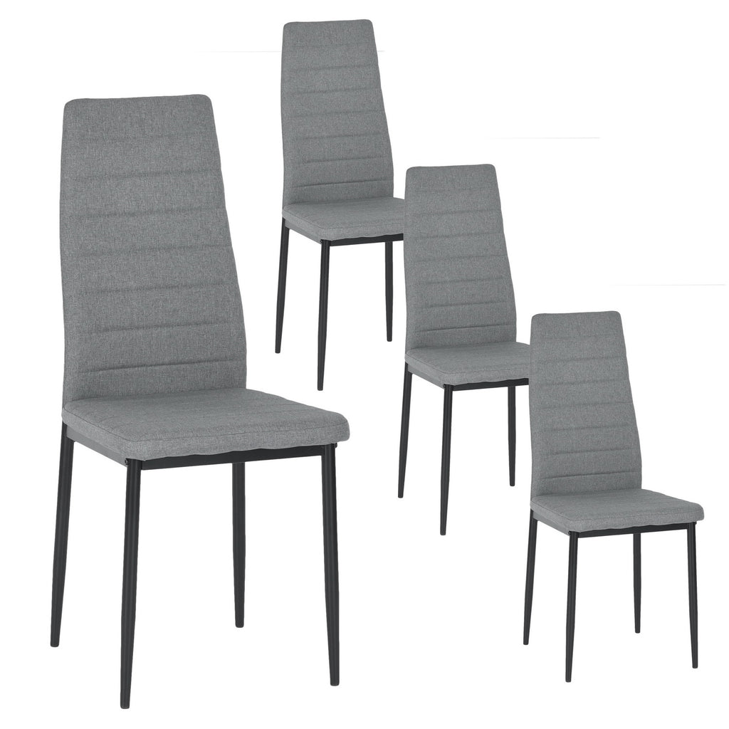 Chaise de salle à manger en lin avec pieds noirs mats - gris, marron, beige, paquet de quatre, 41,5 x 52 x 98 cm