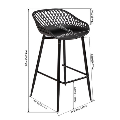 Tabourets de bar Modernes en Fer Forgé, hauteur 87 cm, Dossier Ajouré, lot de 4 - Noir/Blanc