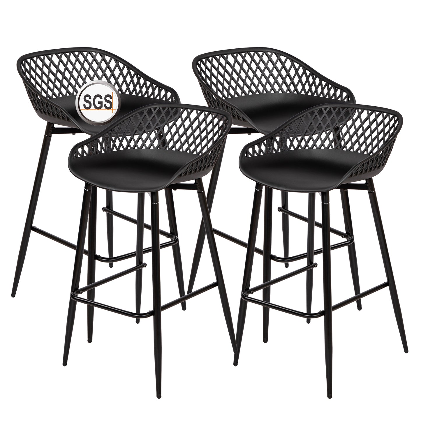 Tabourets de bar Modernes en Fer Forgé, hauteur 87 cm, Dossier Ajouré, lot de 4 - Noir/Blanc