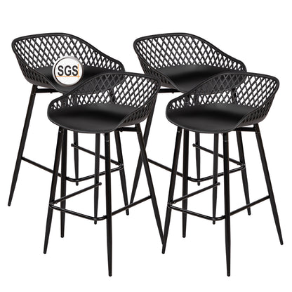 Tabourets de bar Modernes en Fer Forgé, hauteur 87 cm, Dossier Ajouré, lot de 4 - Noir/Blanc
