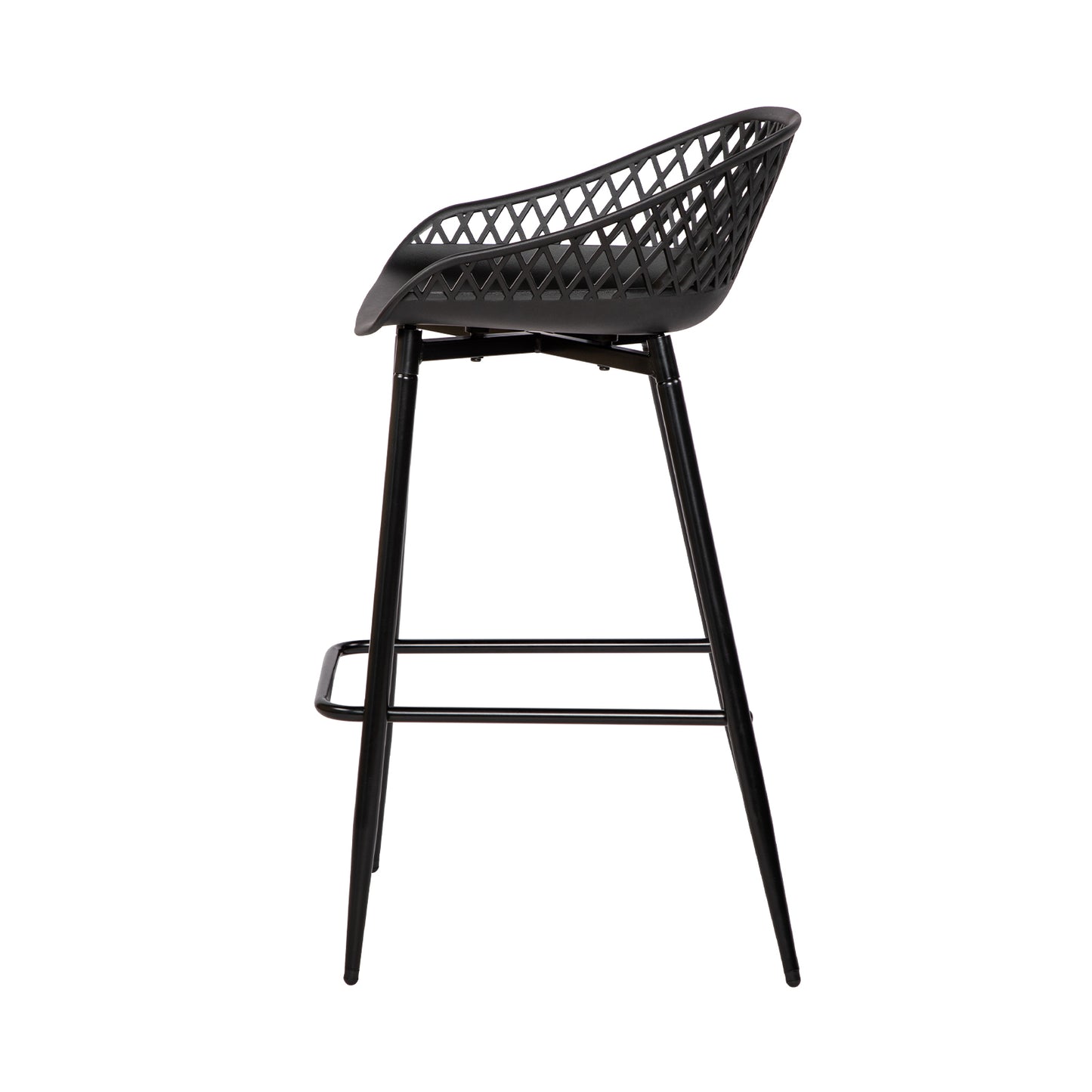 Tabourets de bar Modernes en Fer Forgé, hauteur 87 cm, Dossier Ajouré, lot de 4 - Noir/Blanc