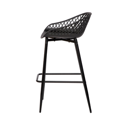 Tabourets de bar Modernes en Fer Forgé, hauteur 87 cm, Dossier Ajouré, lot de 4 - Noir/Blanc