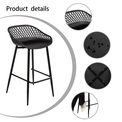 Tabourets de bar Modernes en Fer Forgé, hauteur 87 cm, Dossier Ajouré, lot de 4 - Noir/Blanc