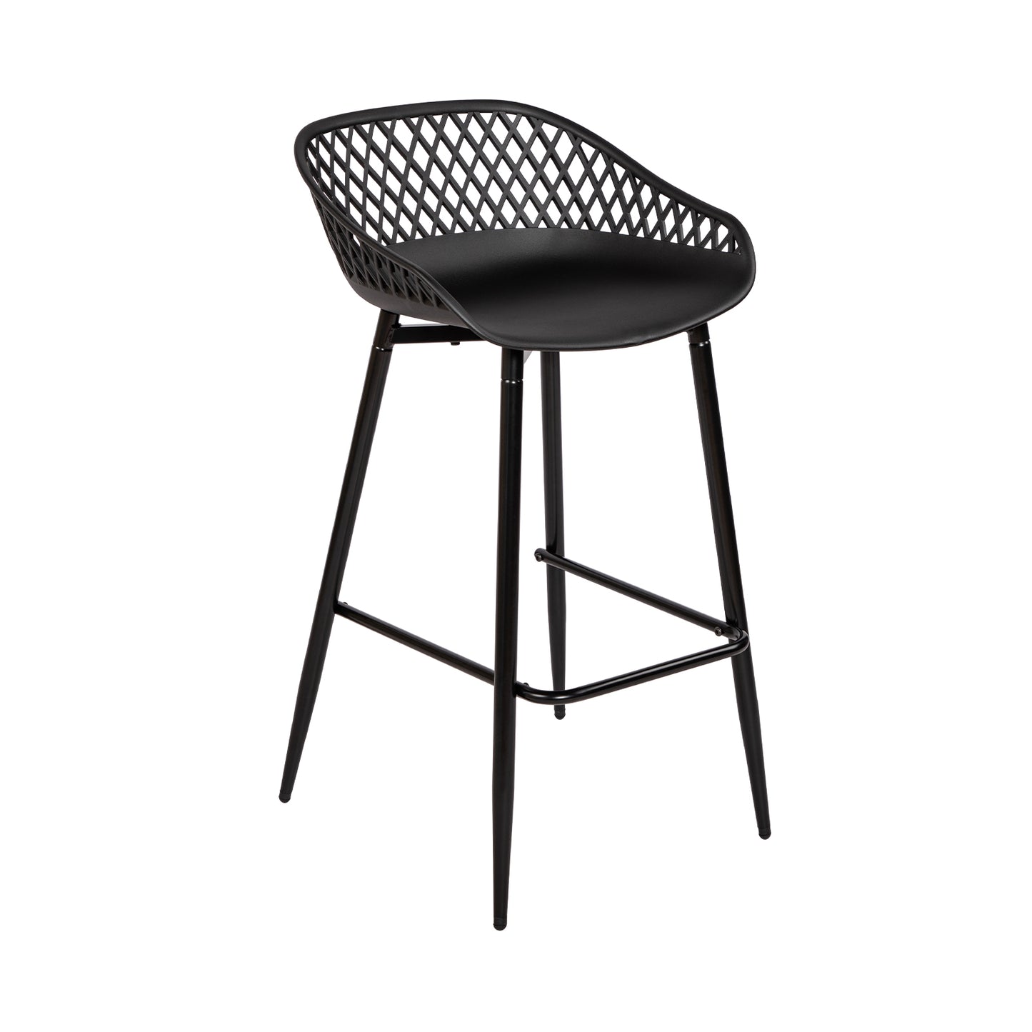 Tabourets de bar Modernes en Fer Forgé, hauteur 87 cm, Dossier Ajouré, lot de 4 - Noir/Blanc