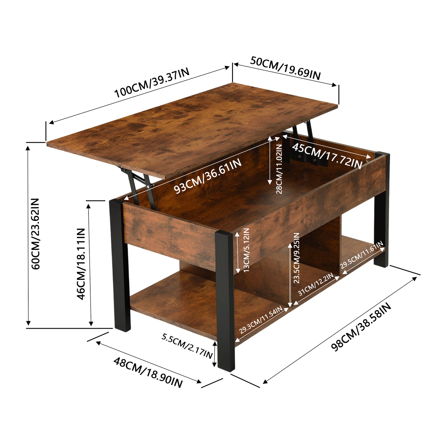 BAGGS Table basse relevable avec rangement