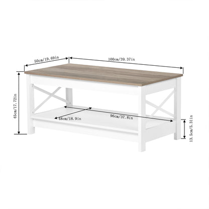 Table basse de style campagnard à deux niveaux avec rangement, table de salon – Blanche