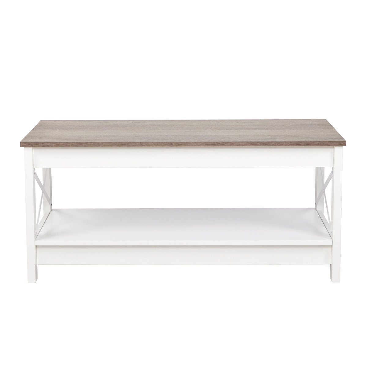 Table basse de style campagnard à deux niveaux avec rangement, table de salon – Blanche
