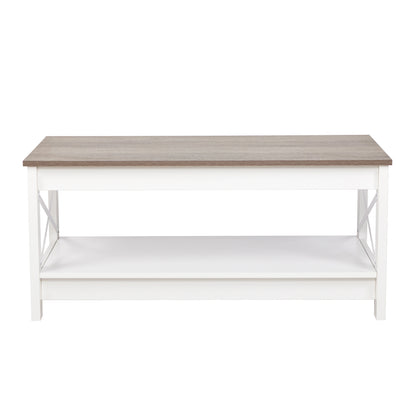 Table basse de style campagnard à deux niveaux avec rangement, table de salon – Blanche