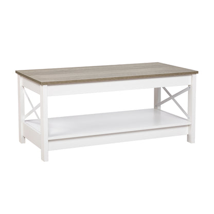 Table basse de style campagnard à deux niveaux avec rangement, table de salon – Blanche