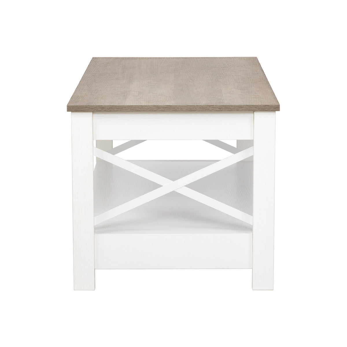 Table basse de style campagnard à deux niveaux avec rangement, table de salon – Blanche