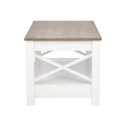 Table basse de style campagnard à deux niveaux avec rangement, table de salon – Blanche