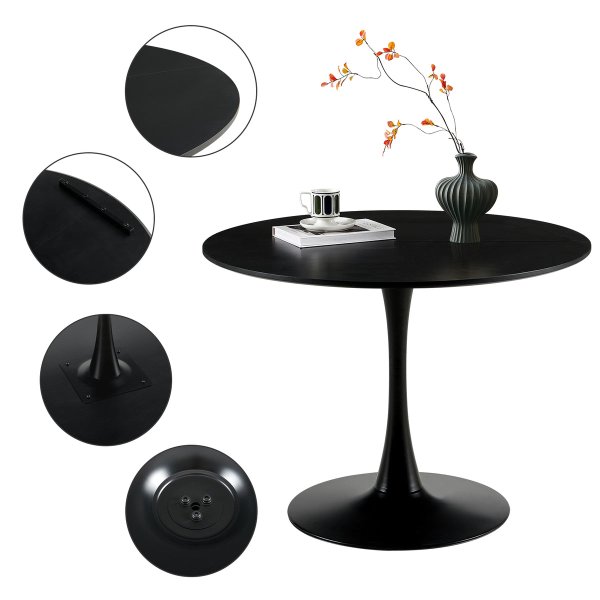 Table à manger à tréteaux TULIP 100 cm - Blanc/Noir