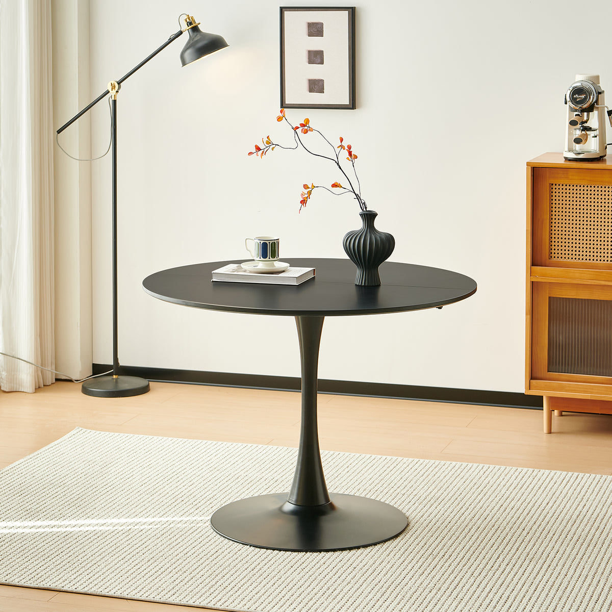 Table à manger à tréteaux TULIP 100 cm - Blanc/Noir