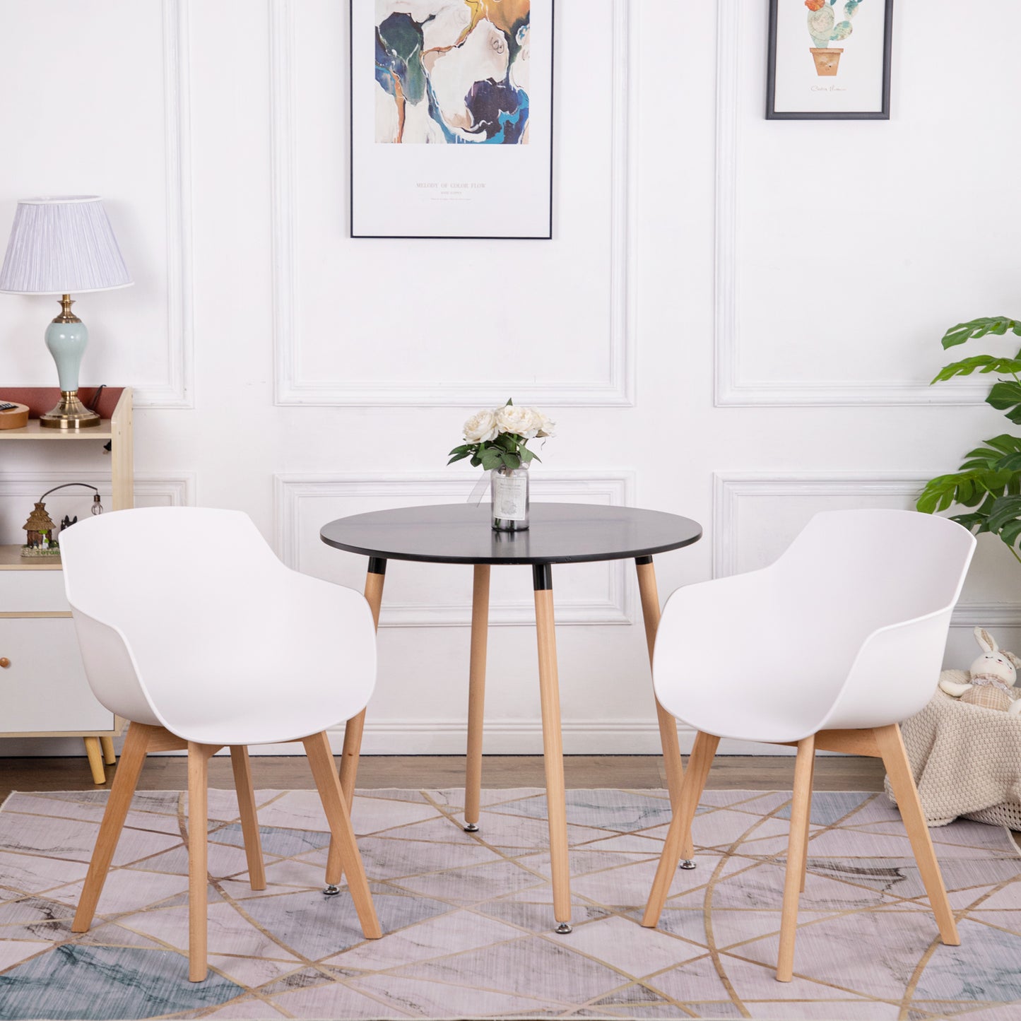 Chaises Scandinaves de Salle à Manger en Bein Hêtre avec  Lot de 2/4 - Noir/Blanc/Gris-CLOVER