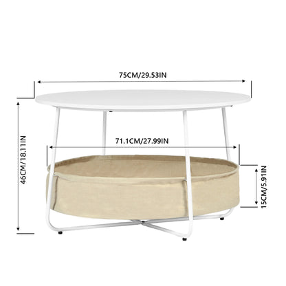 Table basse ronde moderne avec panier de rangement DOYLE - Blanche