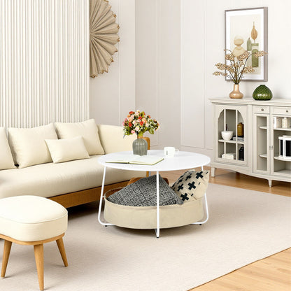 Table basse ronde moderne avec panier de rangement DOYLE - Blanche