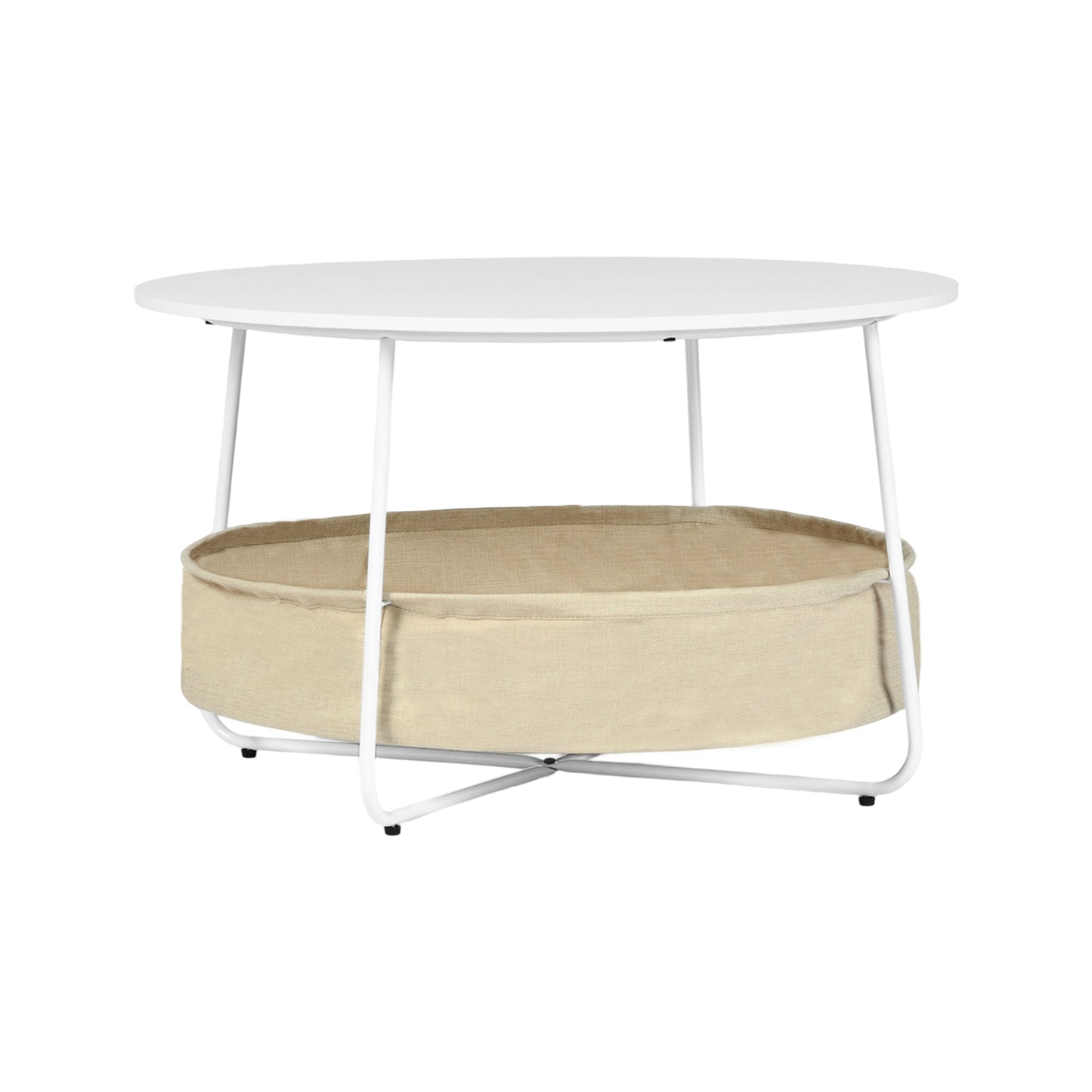 Table basse ronde moderne avec panier de rangement DOYLE - Blanche