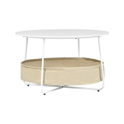 Table basse ronde moderne avec panier de rangement DOYLE - Blanche