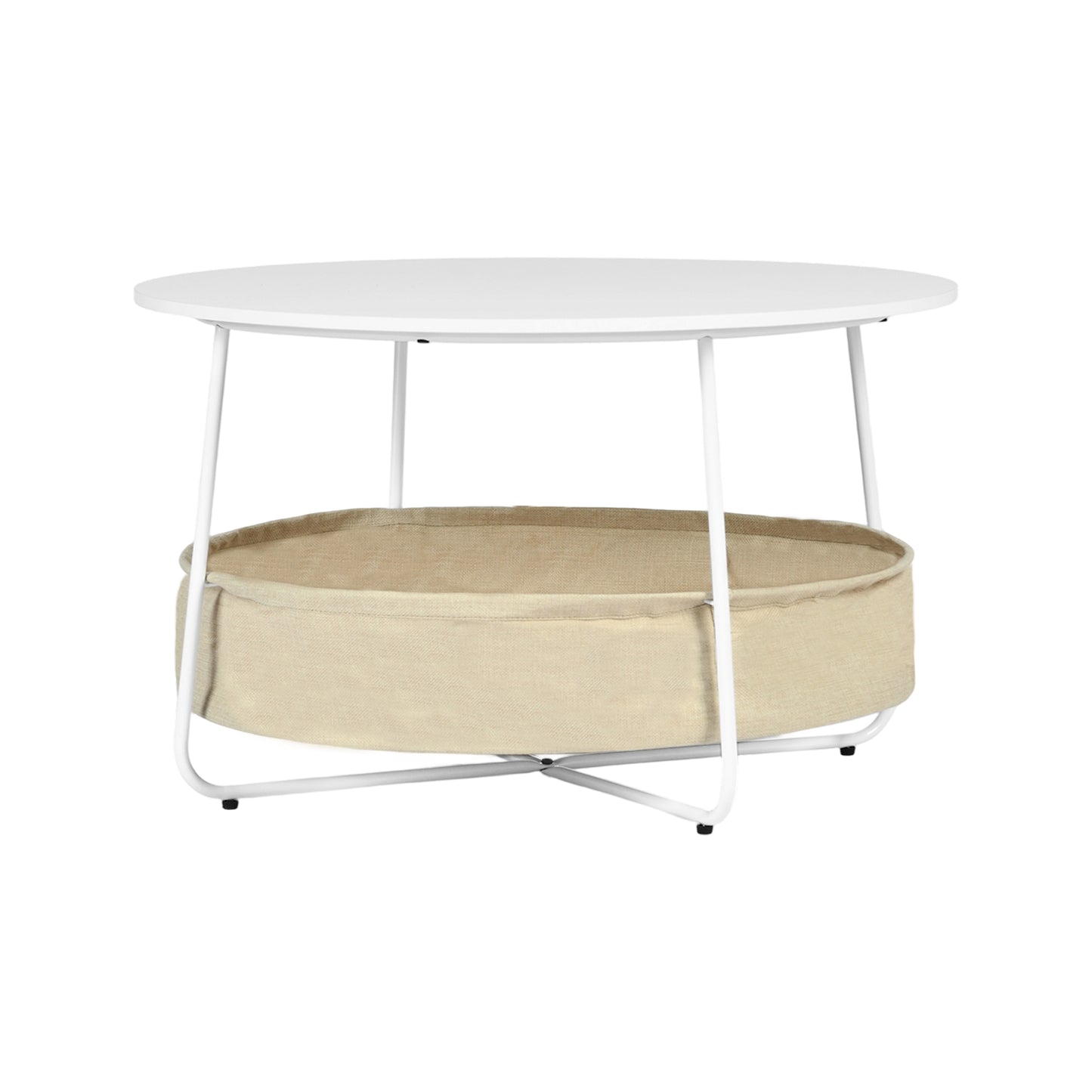 Table basse ronde moderne avec panier de rangement DOYLE - Blanche