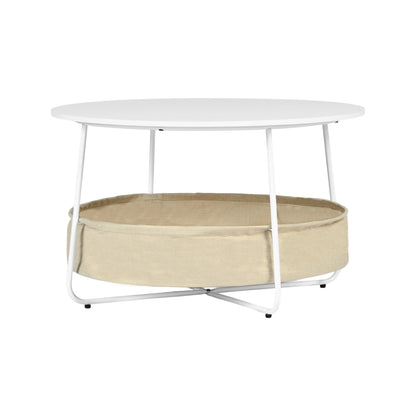 Table basse ronde moderne avec panier de rangement DOYLE - Blanche