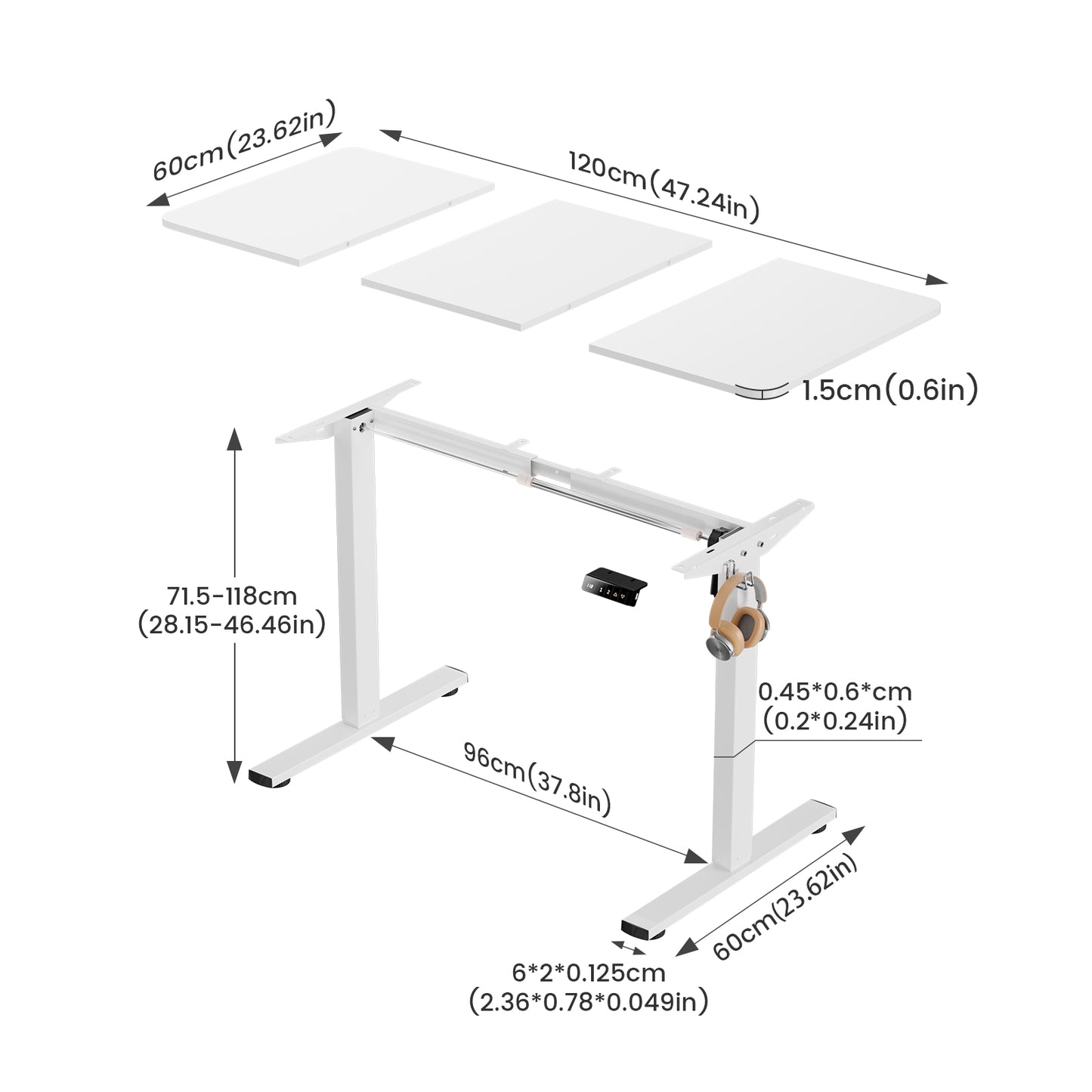 Bureau Électrique à Hauteur Réglable Blanc 120 x 60 cm - DREXEL