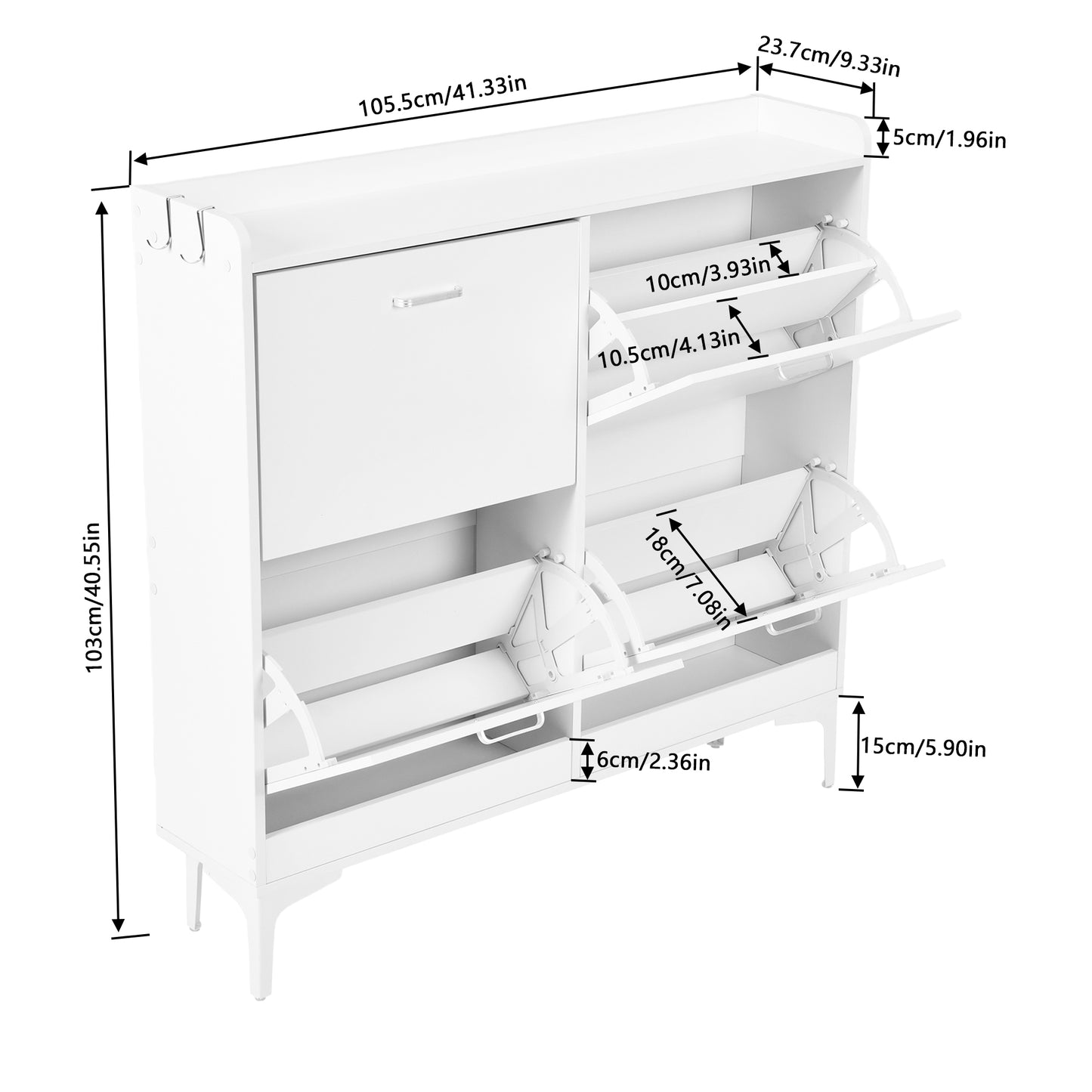 Meuble à chaussures DURHAM à 4 rabats, 105 x 23 x 103 cm - MDF blanc