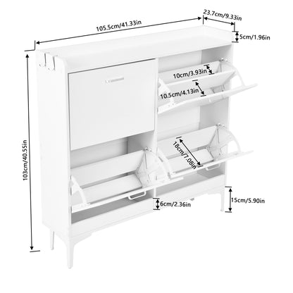 Meuble à chaussures DURHAM à 4 rabats, 105 x 23 x 103 cm - MDF blanc