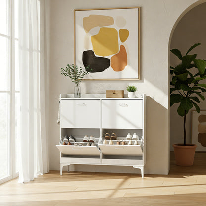 Meuble à chaussures DURHAM à 4 rabats, 105 x 23 x 103 cm - MDF blanc