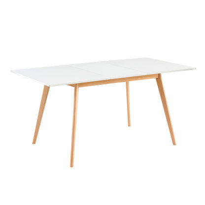 DUVALL Table à manger extensible rectangulaire blanche 120-160 cm