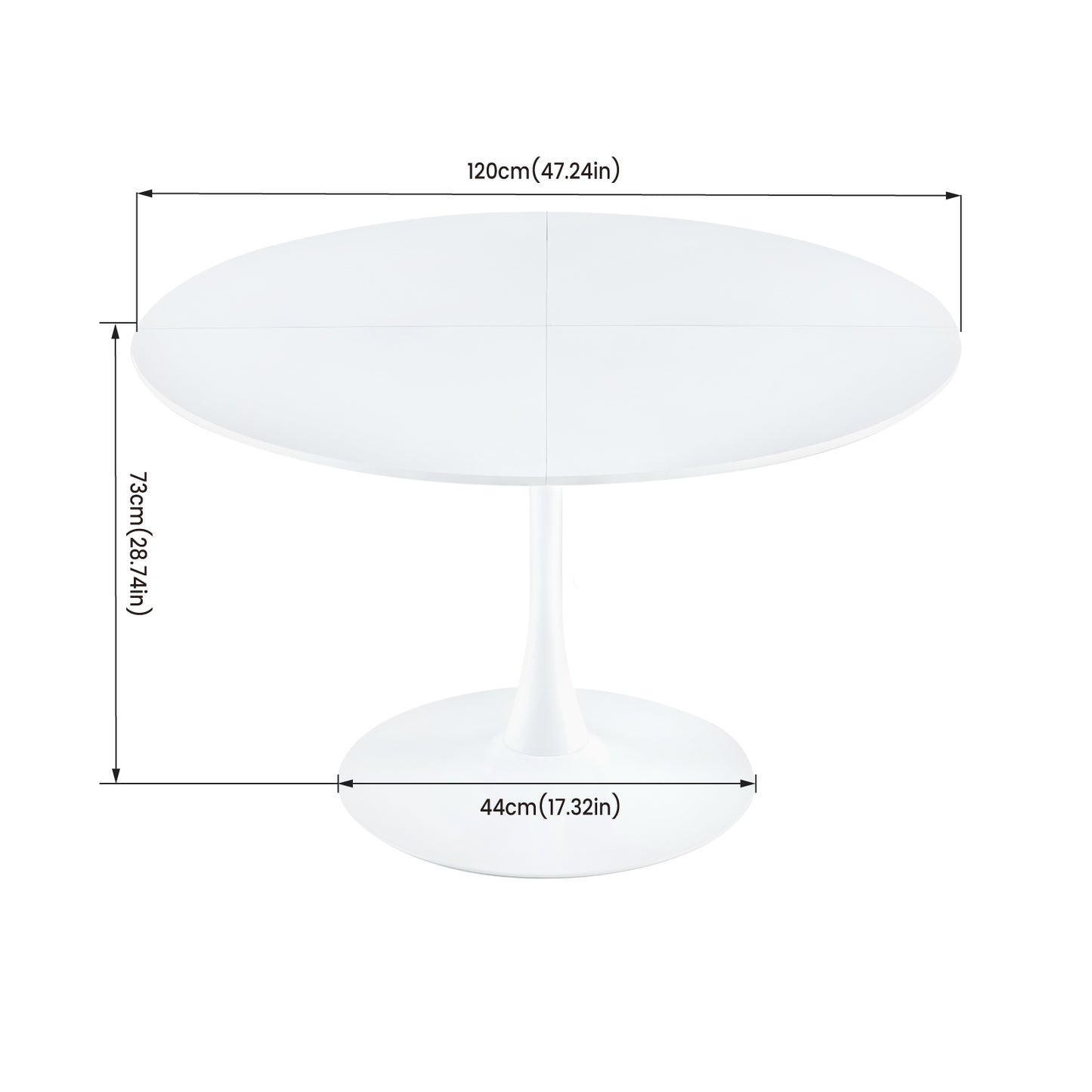 Table ronde de 120 cm avec pieds en fer (4 secteurs) - Blanche
