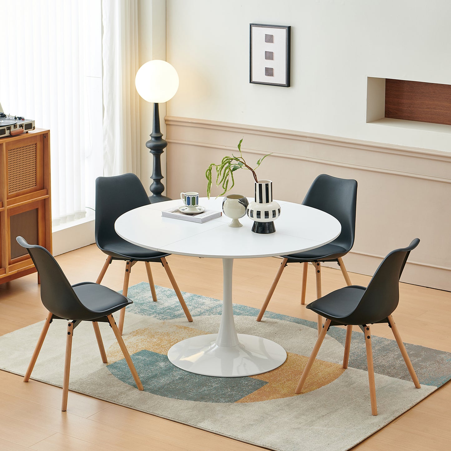 Table ronde de 120 cm avec pieds en fer (4 secteurs) - Blanche