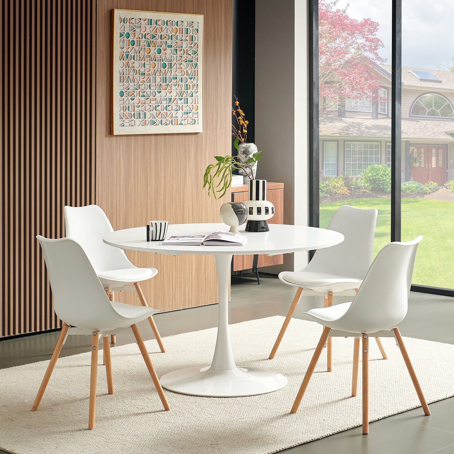 Table ronde de 120 cm avec pieds en fer (4 secteurs) - Blanche