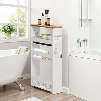 Chariot de rangement étroit à roulettes à 4 niveaux, design fin pour cuisine - Couleur feu/Blanc - ENTIAT