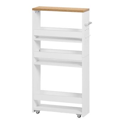Chariot de rangement étroit à roulettes à 4 niveaux, design fin pour cuisine - Couleur feu/Blanc - ENTIAT
