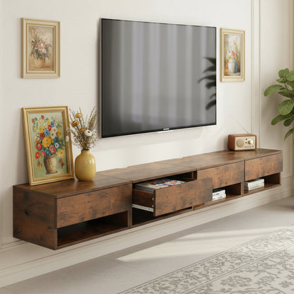 Ensemble de deux tables de chevet murales avec tiroirs et étagères, Blanc et Grain Flammé