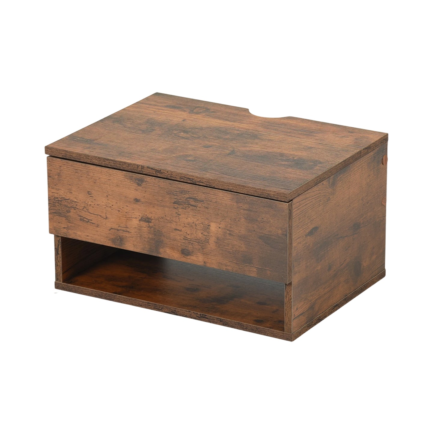 Ensemble de deux tables de chevet murales avec tiroirs et étagères, Blanc et Grain Flammé