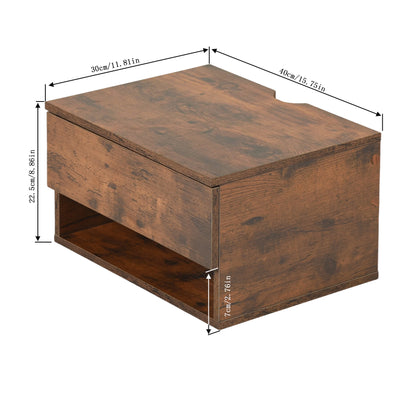 Ensemble de deux tables de chevet murales avec tiroirs et étagères, Blanc et Grain Flammé