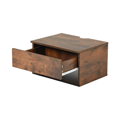 Ensemble de deux tables de chevet murales avec tiroirs et étagères, Blanc et Grain Flammé