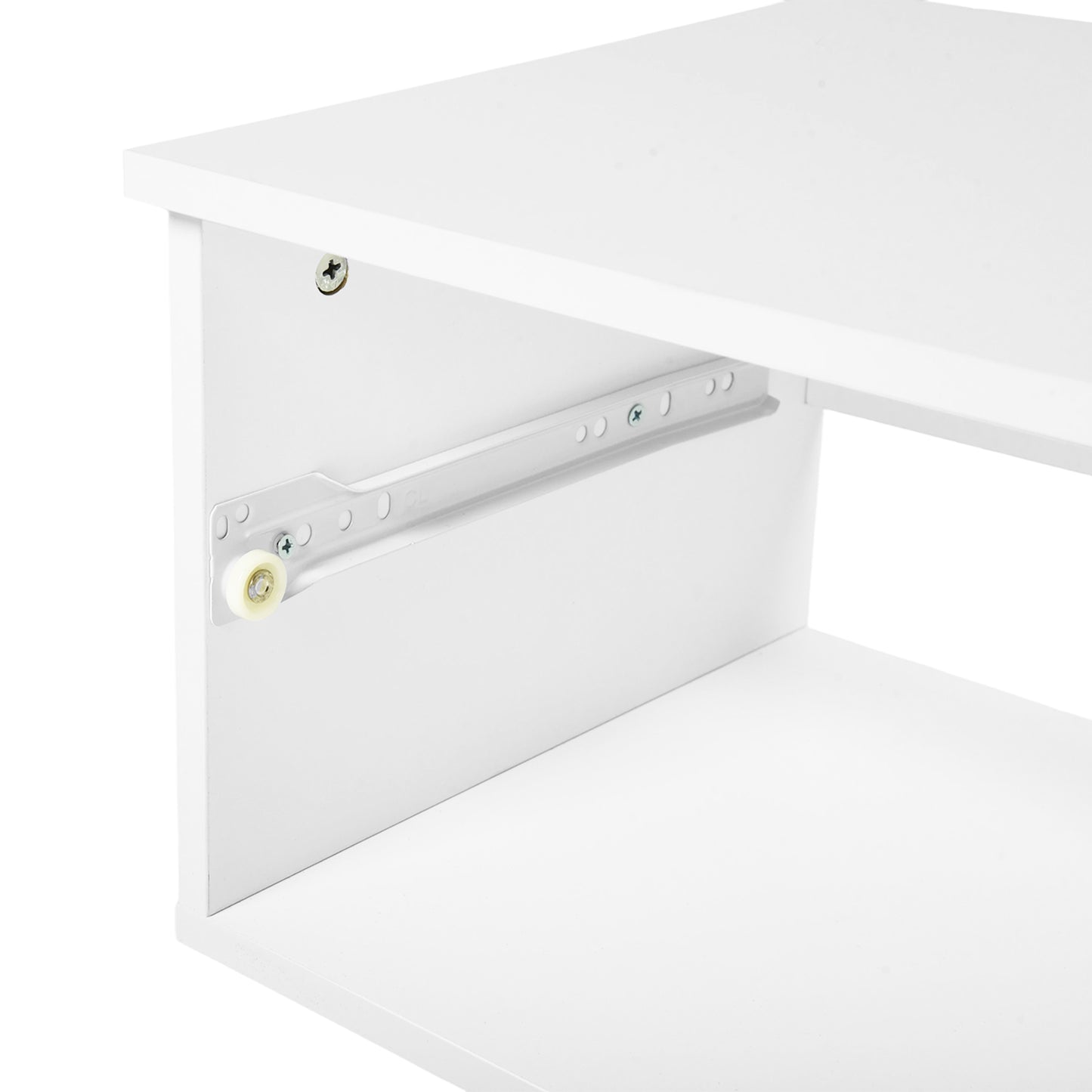 Ensemble de deux tables de chevet murales avec tiroirs et étagères, Blanc et Grain Flammé