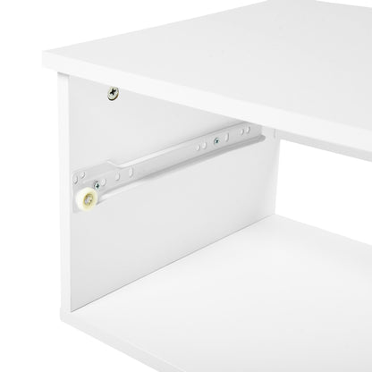 Ensemble de deux tables de chevet murales avec tiroirs et étagères, Blanc et Grain Flammé