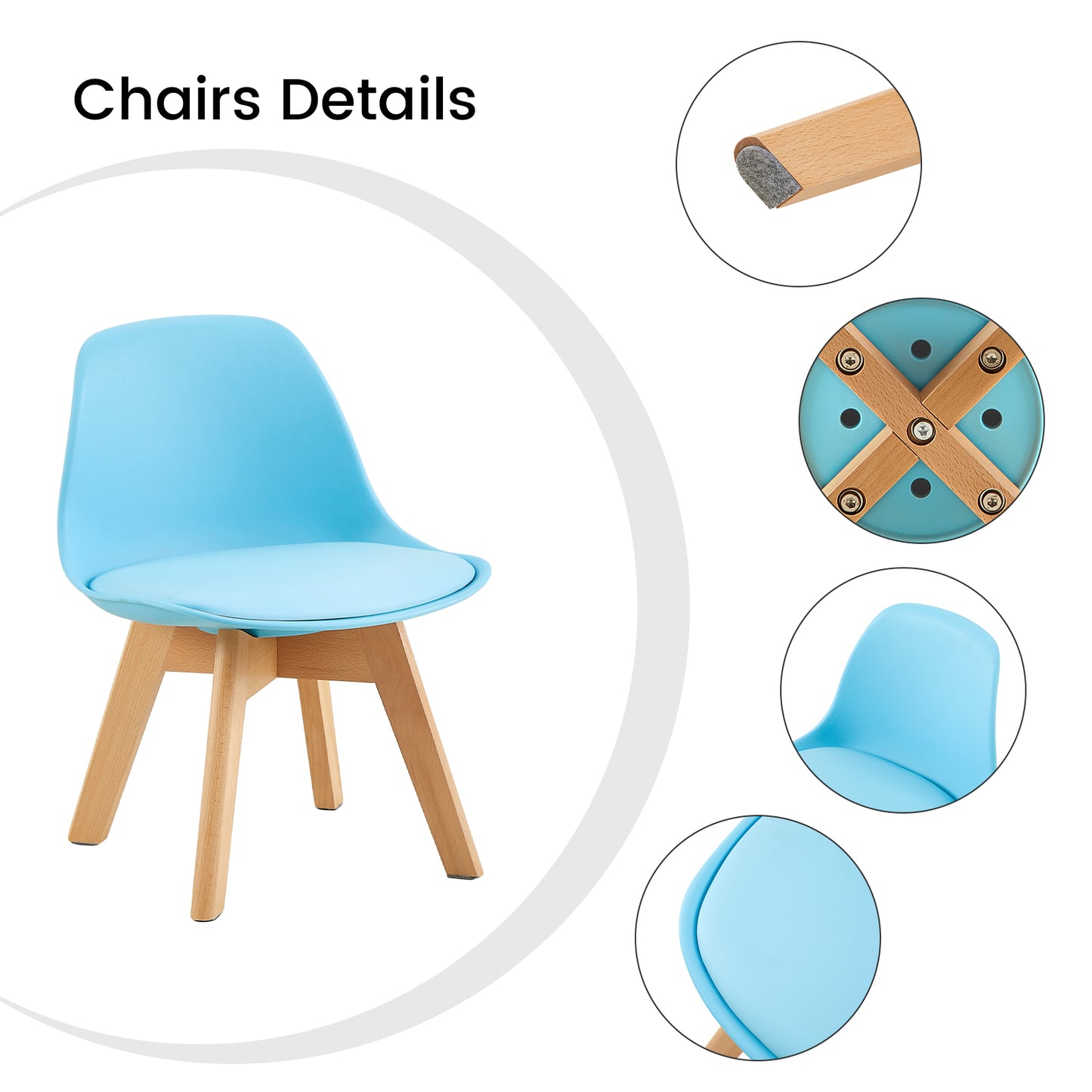GRAND Chaise de Salle à Manger Enfant Pieds Hêtre Lot de 2 - Bleu/Rose/Blanc
