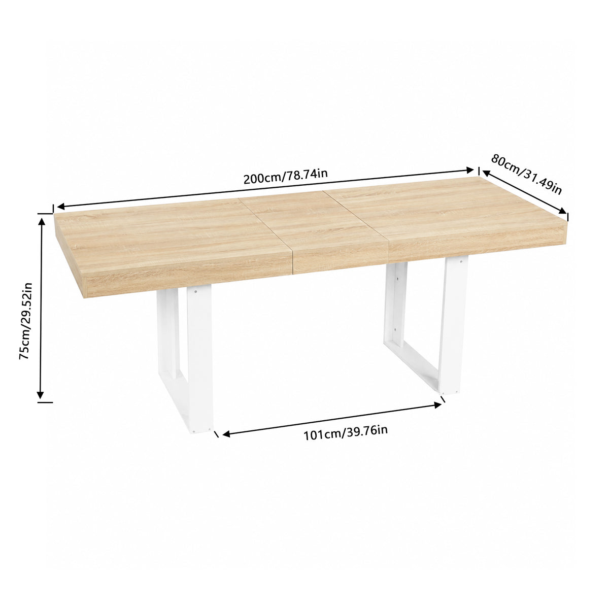 Table de salle à manger rectangulaire extensible, longueur 160-200 cm - Bois et blanc