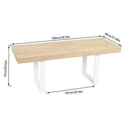 Table de salle à manger rectangulaire extensible, longueur 160-200 cm - Bois et blanc