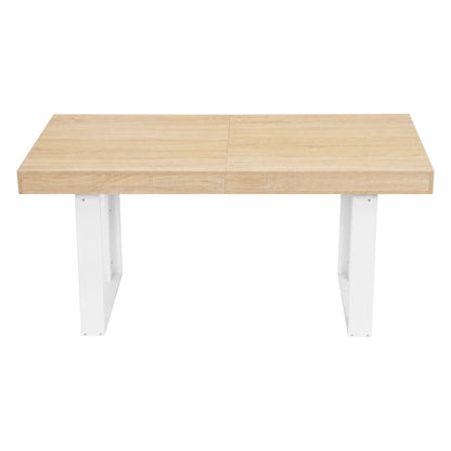 Table de salle à manger rectangulaire extensible, longueur 160-200 cm - Bois et blanc