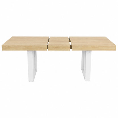 Table de salle à manger rectangulaire extensible, longueur 160-200 cm - Bois et blanc