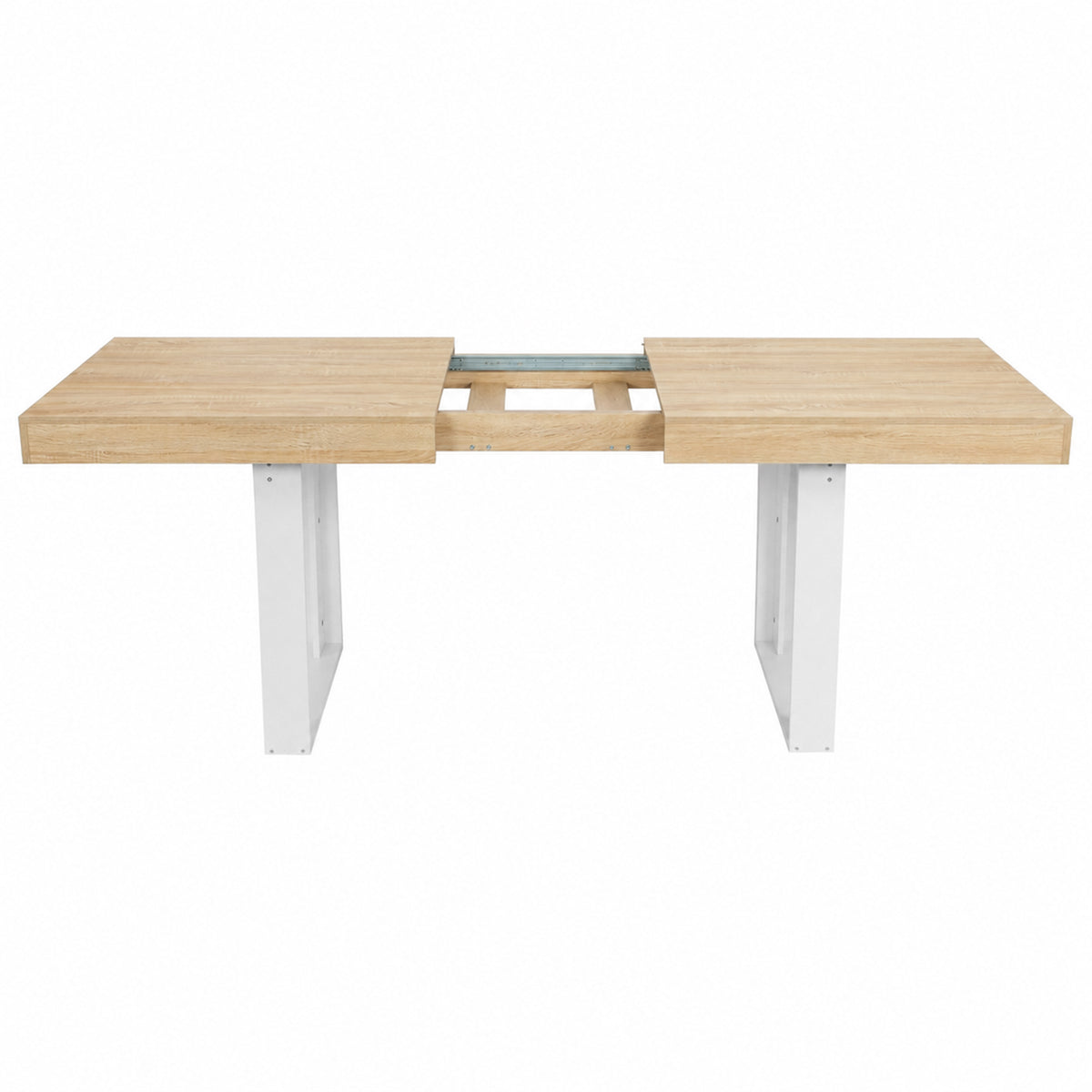 Table de salle à manger rectangulaire extensible, longueur 160-200 cm - Bois et blanc