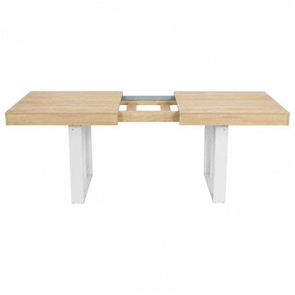 Table de salle à manger rectangulaire extensible, longueur 160-200 cm - Bois et blanc