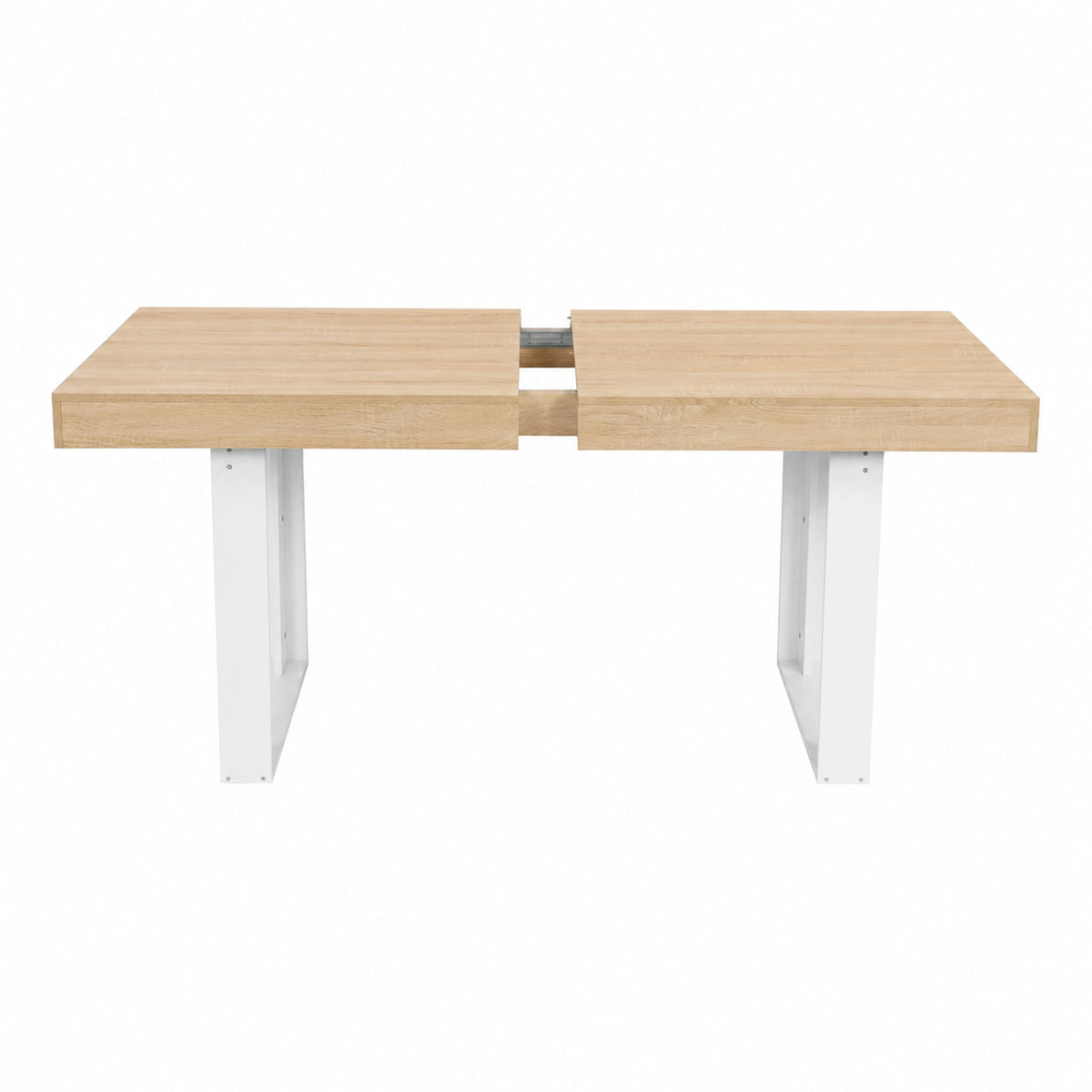 Table de salle à manger rectangulaire extensible, longueur 160-200 cm - Bois et blanc